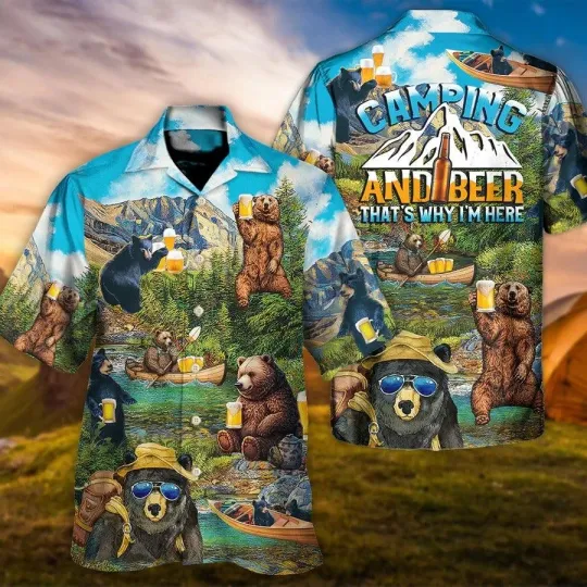 Discover Camping Hawaiian Shirt Camping Funny Bear Drinking Hawaiian Shirt For Summer Ca