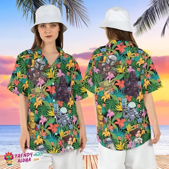 Discover Disney Star Wars Mandalorian Vader Baby Yoda Hawaiian Shirt For Family Trip