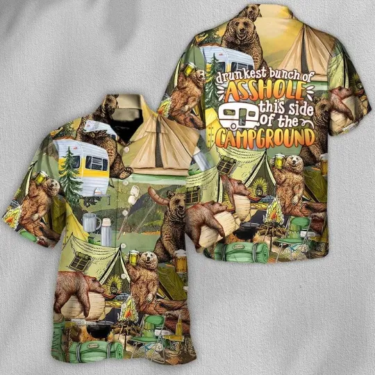 Discover Camping Hawaiian Shirt Camping Funny Bear With Beer Hawaiian Shirt For Summer Ca