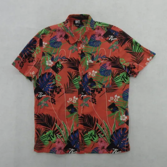 Discover MTV Shirt Mens Large Multicolor Hawaiian Tropical Music Television Button Up