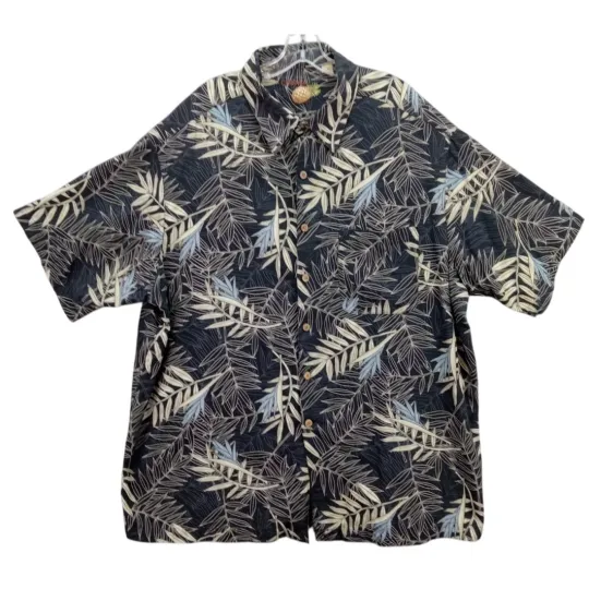 Discover Carribean Silk Blend Tropical Leaf Shirt Men's Size 2X Hawaiian Coastal Beach