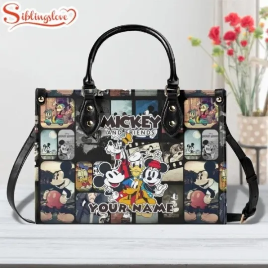 Discover Custom Name Mickey Mouse Cartoon Leather Handbag