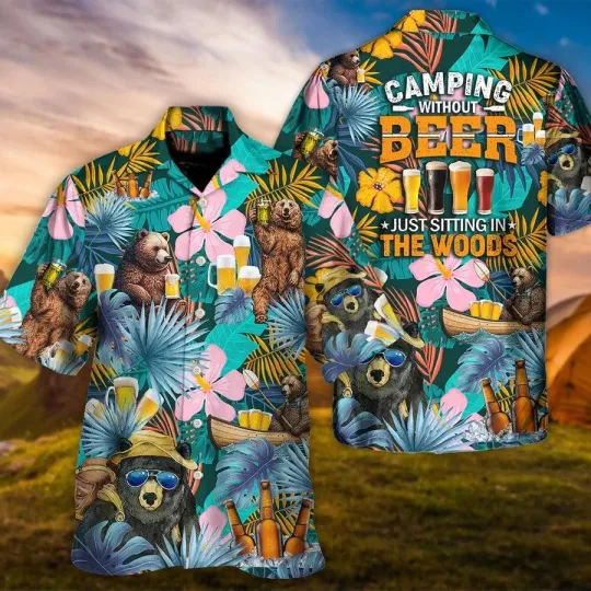 Discover Camping Aloha Shirt Camping Funny Bear Hawaiian Shirt For Summer Camping Without