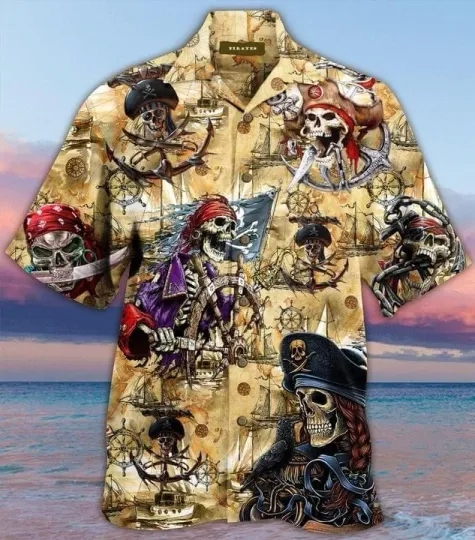 Discover Skeleton Pirates Print Hawaiian Shirt