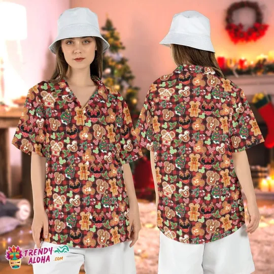 Discover Disney Christmas Snack Candy Cane Gingerbread Hawaiian Shirt For Family Trip