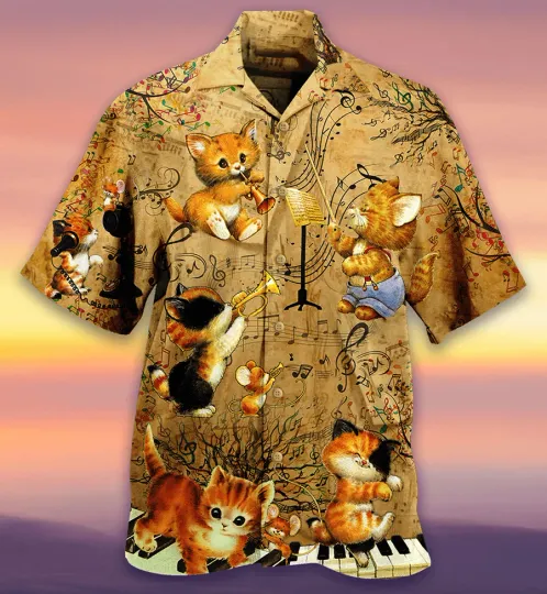 Discover Cat Hawaiian Shirt For Summer Cat Love Music Beautiful Cat Hawaiian Shirts Outfi