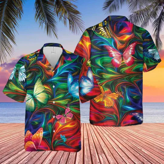 Discover Butterfly magical colors Short Sleeve Hawaiian Shirt