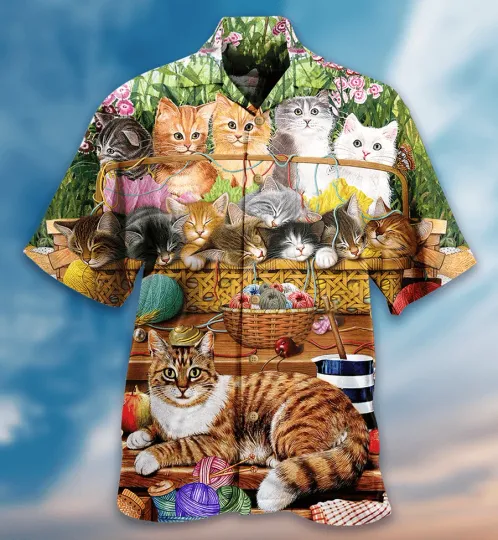 Cat Hawaiian Shirt For Summer Cat Wool Roll Aloha Shirts Best Colorful Cat Hawai