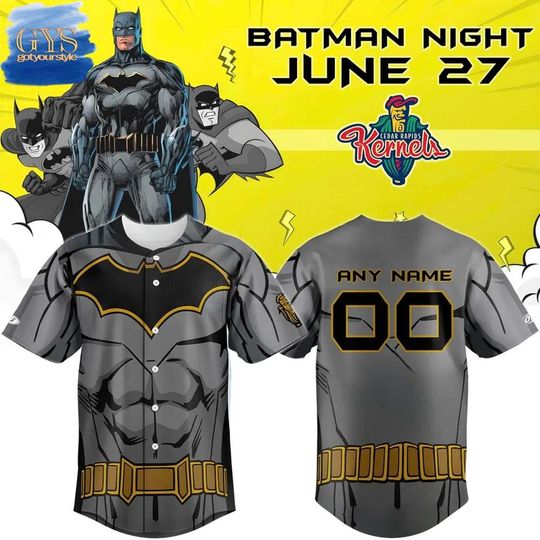 Cedar Rapids Kernels Batman Night Limited Edition Baseball Jersey
