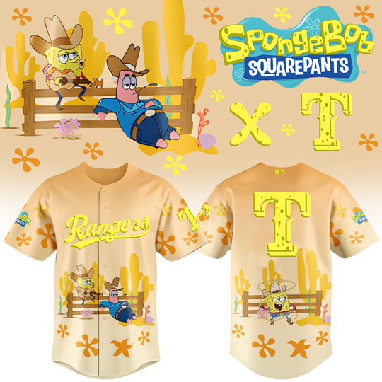 Discover Spongebob Squarepants & Texas Rangers Baseball Jersey