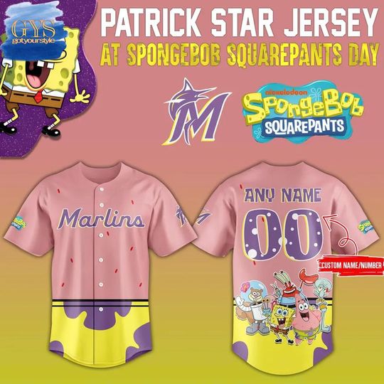 Discover Miami Marlins x SpongeBob SquarePants Day Baseball Jersey