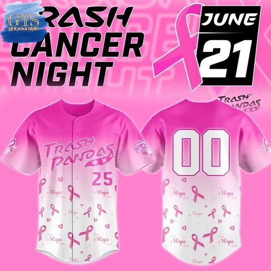 Discover Rocket City Trash Pandas Cancer Night Limited Edition Pink Baseball Jersey