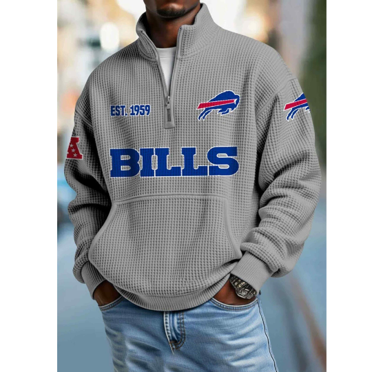 Discover Buffalo Bills EST 1959 Half Zip Waffle Sweatshirt