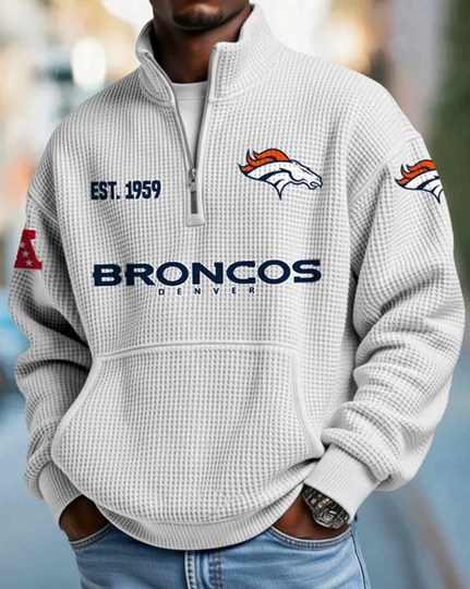 Broncos EST 1959 Quarter Zip Waffle Sweatshirt
