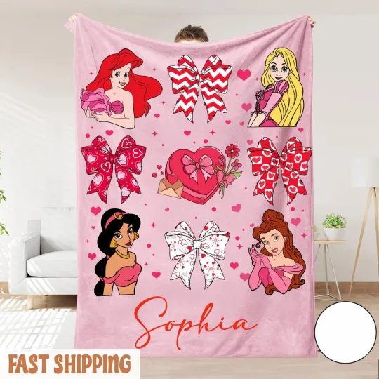 Discover Personalized Pink Coquette Bows Princess Disney Fleece Blanket