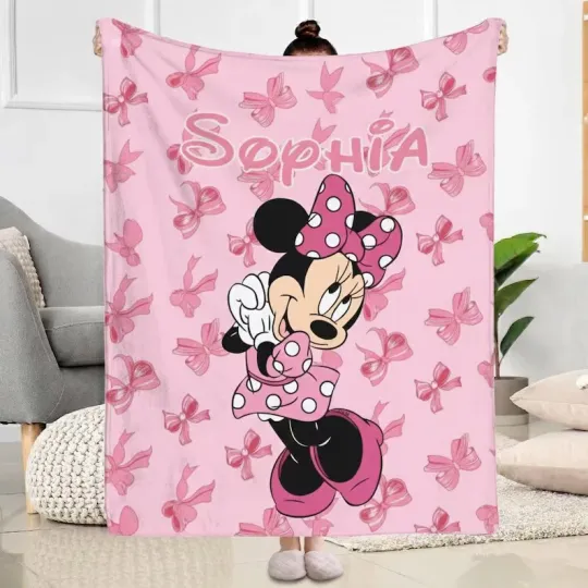 Discover Personalized Disney Pink Coquette Bow Minnie Mouse Fleece Blanket