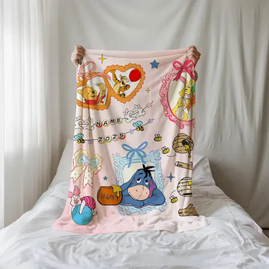 Discover Personalized Disney Coquette Bow Pooh & Friends Fleece Blanket