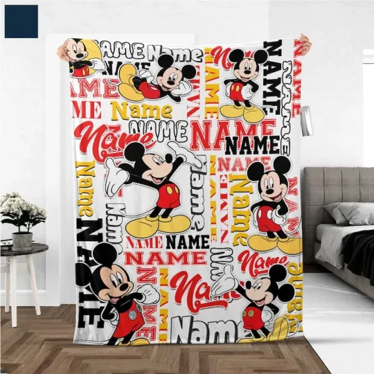 Discover Disney Happy Mickey Mouse Personalize Name Fleece Blanket