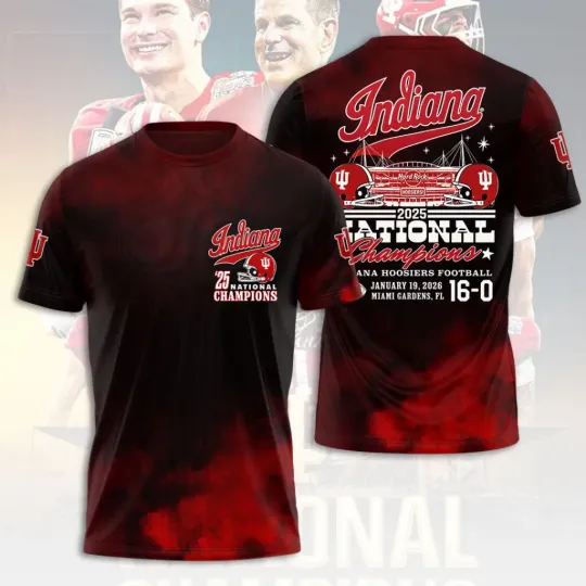 Discover Hot!!! 16-0 Indiana Hosiers Football 2025 National Champions 3D Shirt M1