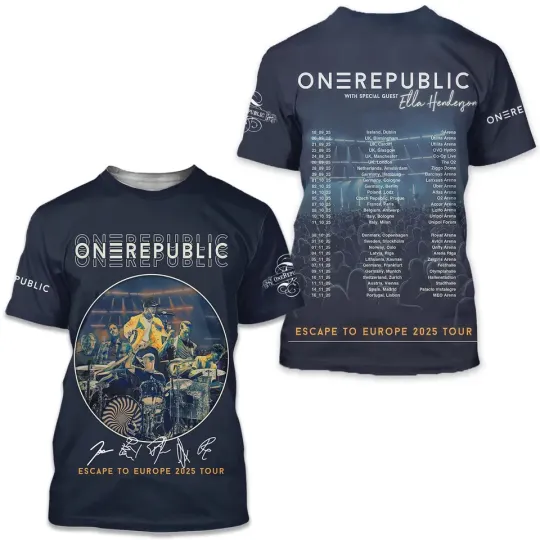 Discover Onerepublic & Ella Henderson Escape to Europe Tour 2025 3D T-shirt