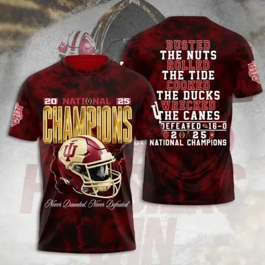 Discover Limited! Indiana Hosiers Football 2025 National Champions 3D Shirt S-5XL