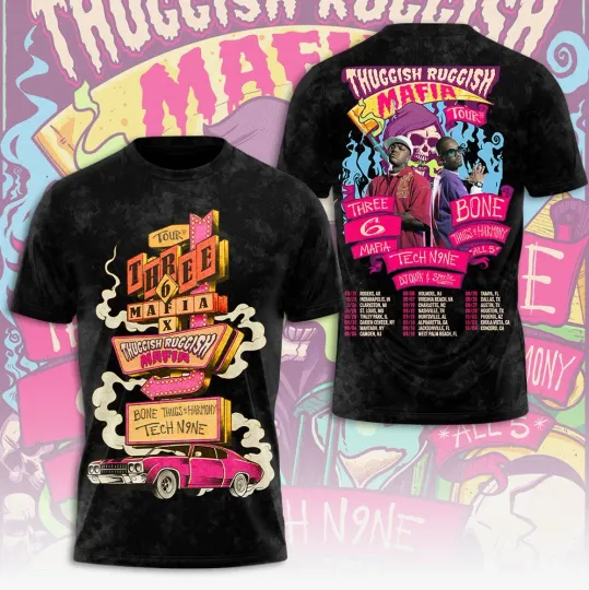 Discover Three 6 Mafia The Thuggish-Ruggish-Mafia Tour 2025 3D T-Shirt PM387