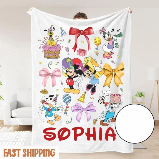 Discover Personalized Mickey & Friends Happy Birthday Fleece Blanket