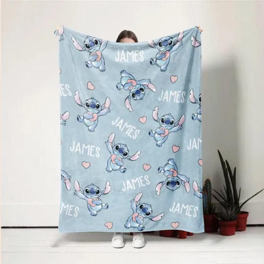 Discover Personalized Disney Stitch Heart Fleece Blanket