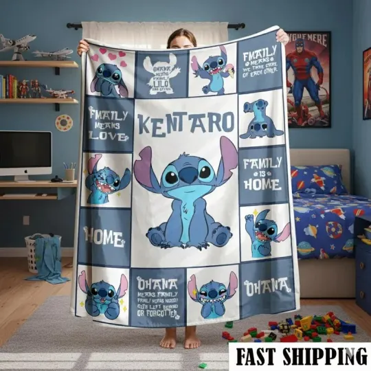 Discover Personalized Disney Stitch Family Is Home Fleece Blanket