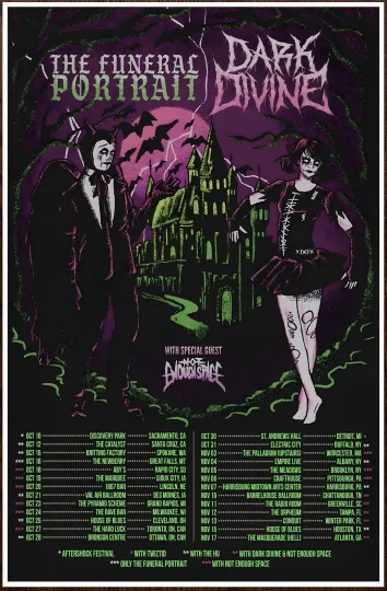 Discover THE FUNERAL PORTRAIT | DARK DIVINE Tour 2024 Ltd Ed RARE Poster! Metal Rock Emo