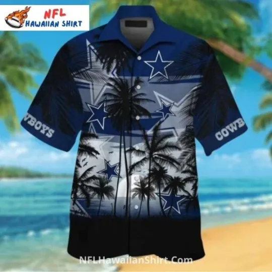 Discover Dallas Football Dark Blue Palm Tree Sunset Design Hawaiian Shirt