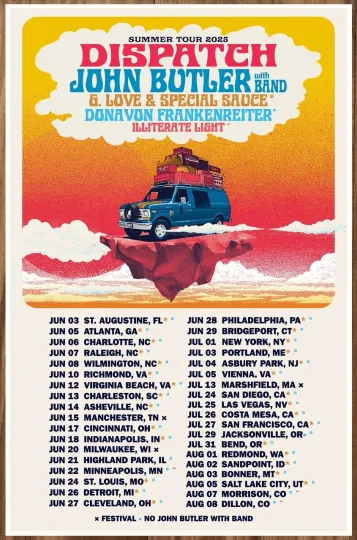 Discover DISPATCH & JOHN BUTLER Tour 2025 Ltd Ed RARE Poster! G. LOVE Jam Band Blues Rock