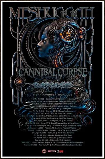 Discover MESHUGGAH | CANNIBAL CORPSE | CARCASS Tour 2025 Ltd Ed RARE Poster! Death Metal
