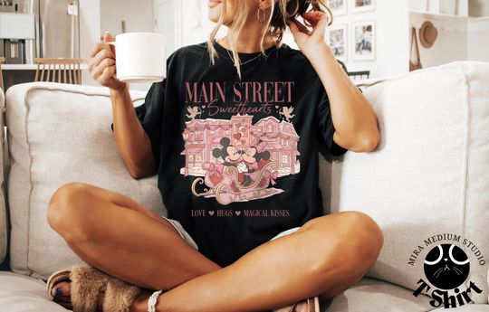 Discover Main Street Sweethearts Disney T-Shirt, Mickey Minnie Valentine Shirt, Disney Valentine Couple Main Street
