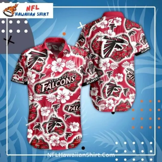 Discover Atlanta Football Red And White Floral Logos Aloha Hawaiian Shirt