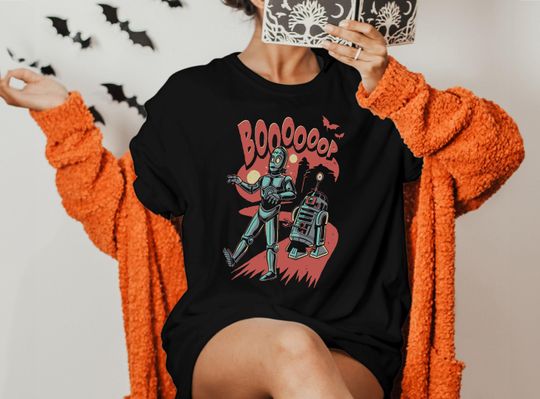 Discover Boooop R2D2 C3P0 Star Wars Halloween Shirt, Vintage Disney Star Wars Halloween Tee