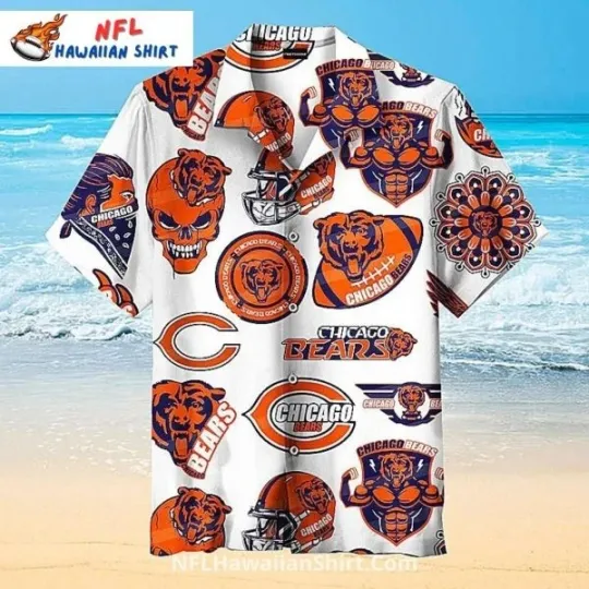 Discover Chicago Football Logo Collage White Bold Hawaiian Shirt