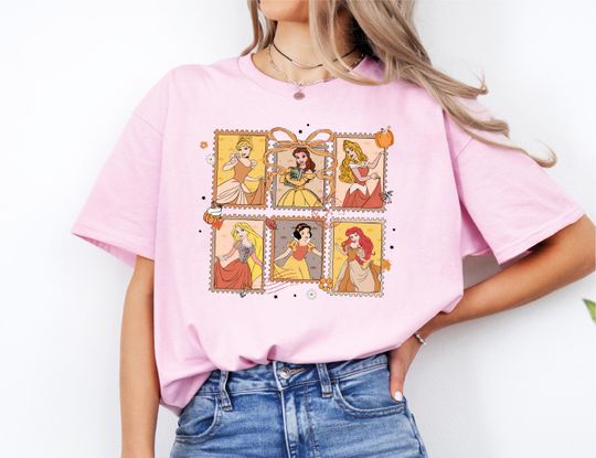 Discover Disney Princess Fall Coquette Bow Stamp Shirt, Cute Girls Trip Fall Tee, Pumpkin Season, Fall Vibes