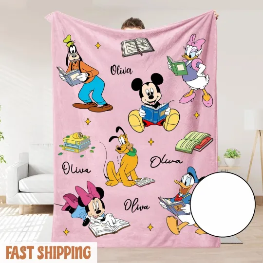 Discover Custom Name Disney Mickey & Friends Reading Book Fleece Blanket