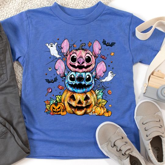 Discover Halloween Stitch & Angel Pumpkin Shirt, Disney Spooky PumpkinTee, Matching Halloween Shirt