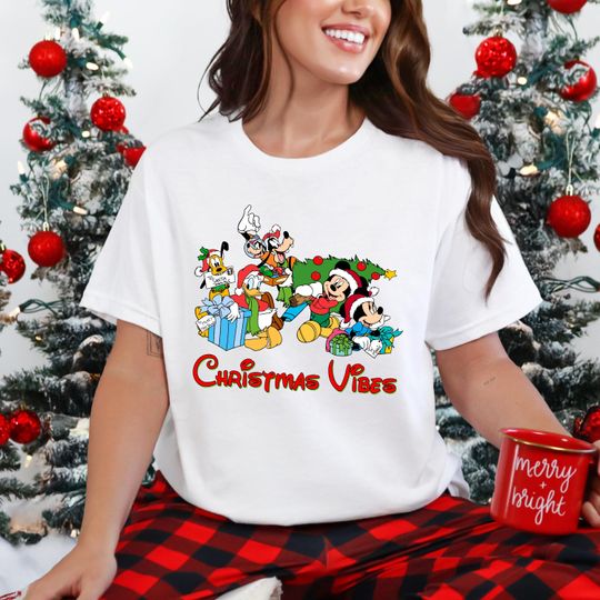 Discover Disney Mickey and Friends Christmas Vibes Shirt, Mickey and Friends Xmas Party Shirts