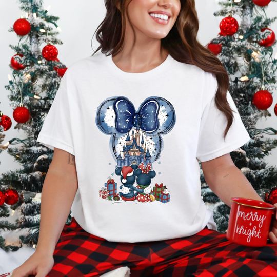 Discover Christmas Disney Minnie Ribbon Castle Shirt, Disney Magical Xmas Mickey Coquette Family Trip