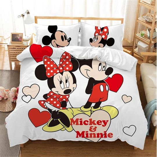 Disney Christmas Mickey Minnie Mouse Bedding Set Cartoon For Children Boys Girl Adult Duvet Cover Christmas Birthday Gift
