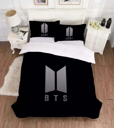 BTS Bangtan Boys Bed Cover Set in Black for Single, Double, Queen, King
