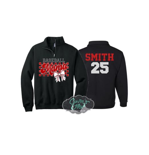 Personalized Baseball Mama Quarter-Zip | Custom Baseball Quarter-Zip | Personalized Baseball Sweatshirt