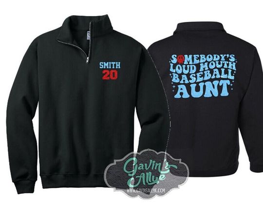 Discover Personalized Glitter Baseball Mom Quarter-Zip | Glitter Baseball Quarter-Zip | Somebody's Loud Mouth Baseball Aunt