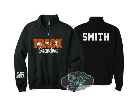 Personalized Glitter Track Quarter-Zip | Glitter Track Grandma Quarter-Zip