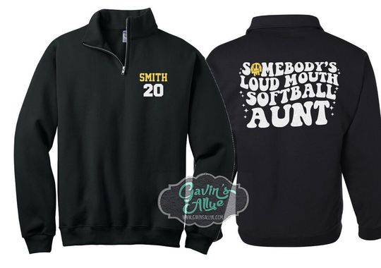 Personalized Glitter Softball Mom Quarter-Zip | Somebody's Loud Mouth Softball Aunt