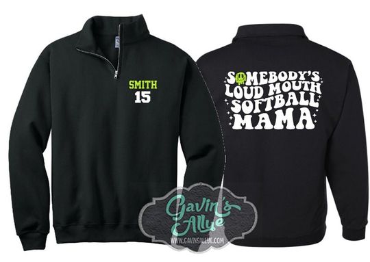 Personalized Glitter Softball Mom Quarter-Zip | Somebody's Loud Mouth Softball Aunt