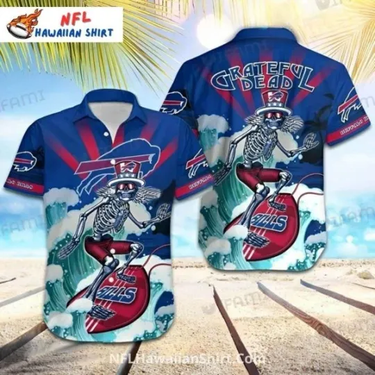 Buffalo Football Grateful Dead Skeleton With Surfboard Theme Aloha Hawaiian Shirt